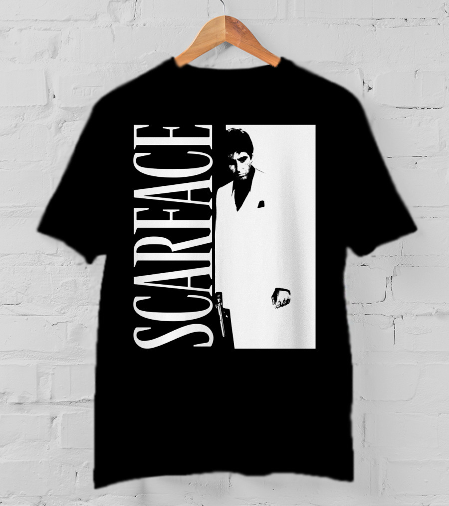 Scarface White Suit Black Background Iconic Movie Image T-Shirt