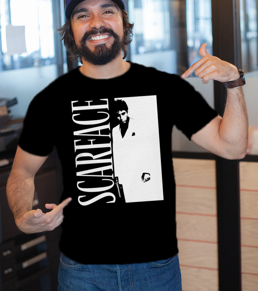 Scarface White Suit Black Background Iconic Movie Image T-Shirt