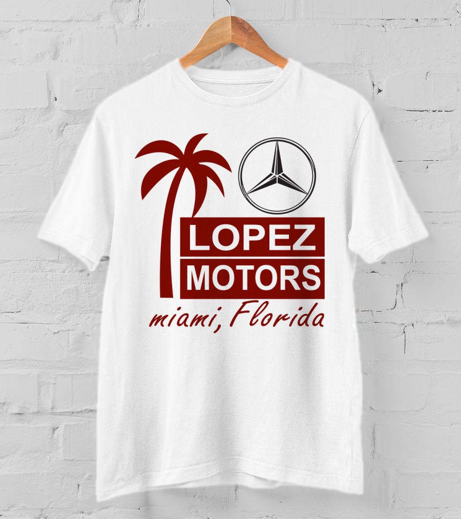 Lopez Motors Miami Florida Scarface Palm Tree Mercedes Benz Star T-Shirt