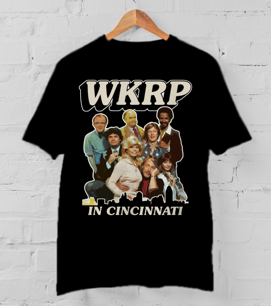 WKRP In Cincinnati Cast Photo With Cincinnati Skyline T-Shirt