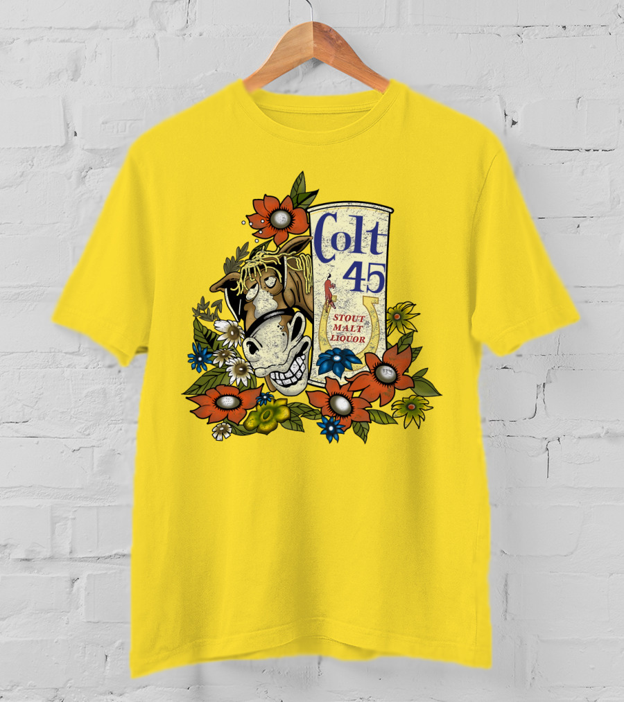 Colt 45 Stout Malt Liquor Jeff Spicoli Horse Floral T-Shirt