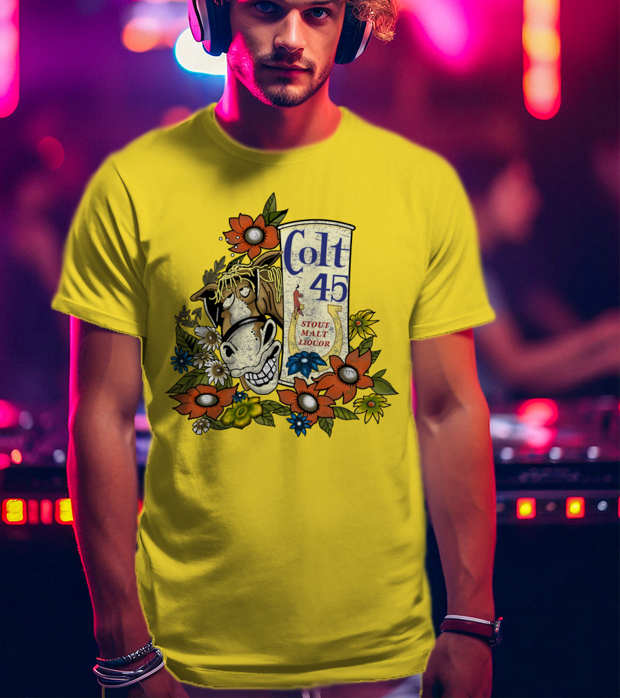Colt 45 Stout Malt Liquor Jeff Spicoli Horse Floral T-Shirt