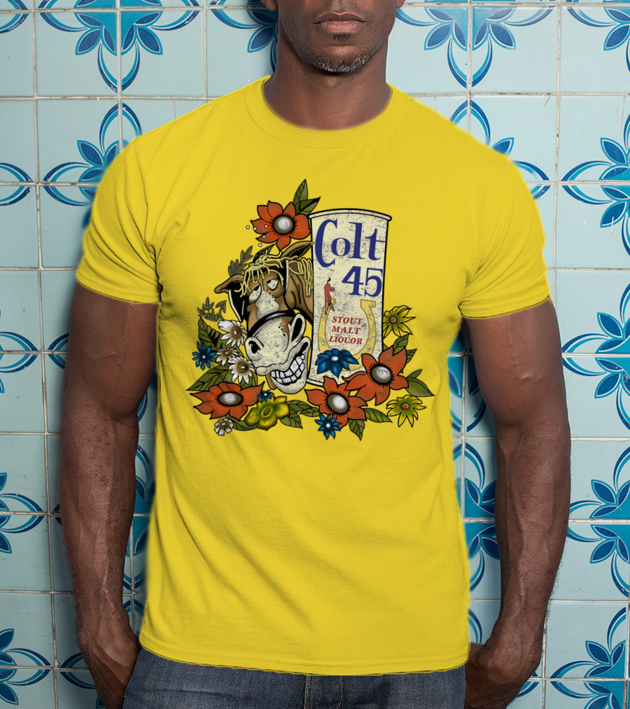 Colt 45 Stout Malt Liquor Jeff Spicoli Horse Floral T-Shirt