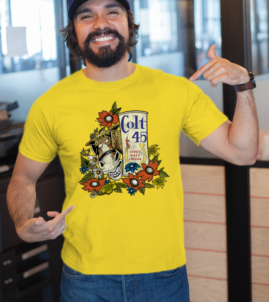 Colt 45 Stout Malt Liquor Jeff Spicoli Horse Floral T-Shirt