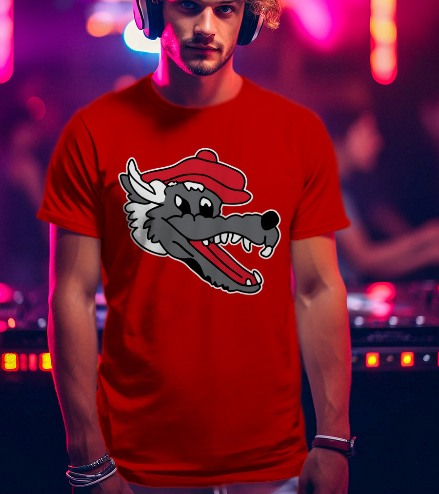 Ridgemont Wolves Cartoon Wolf In Red Beret T-Shirt