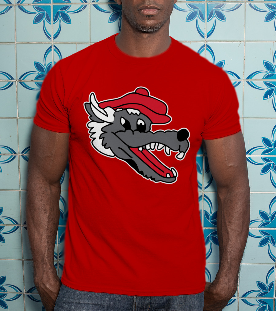 Ridgemont Wolves Cartoon Wolf In Red Beret T-Shirt