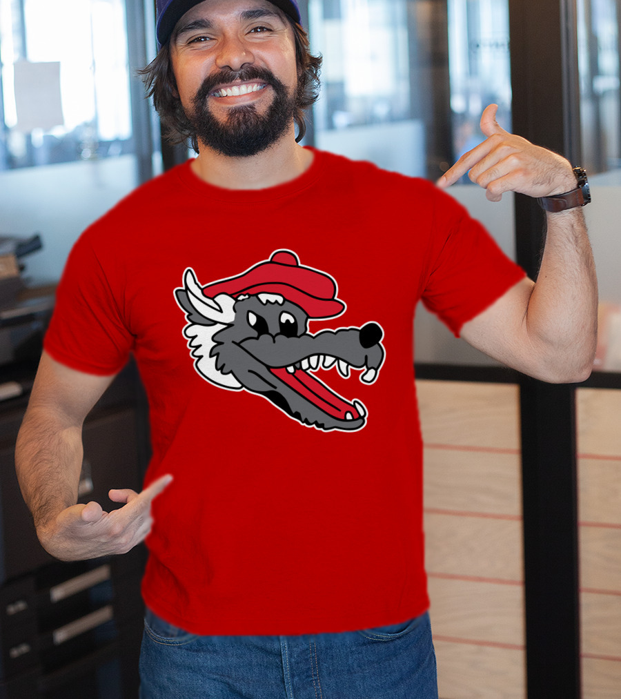 Ridgemont Wolves Cartoon Wolf In Red Beret T-Shirt