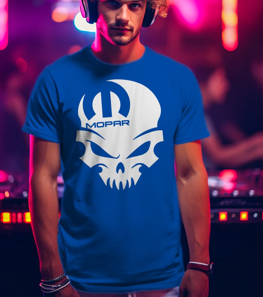 Mopar Skull Logo Blue Background T-Shirt