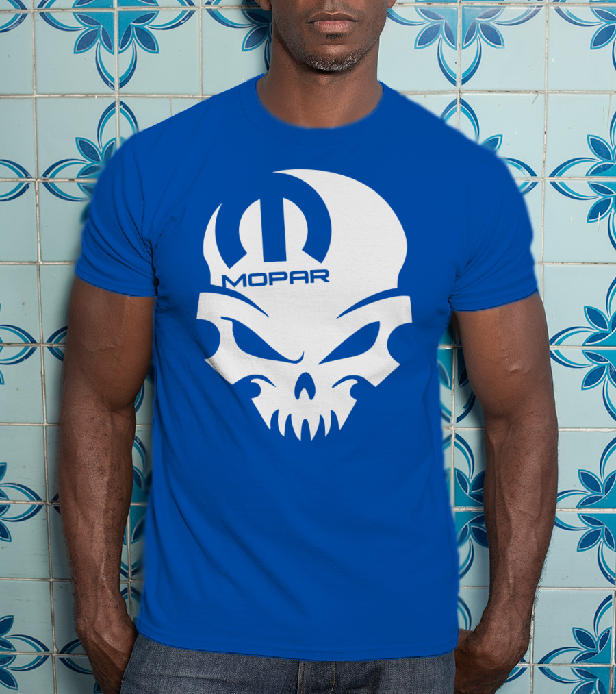 Mopar Skull Logo Blue Background T-Shirt