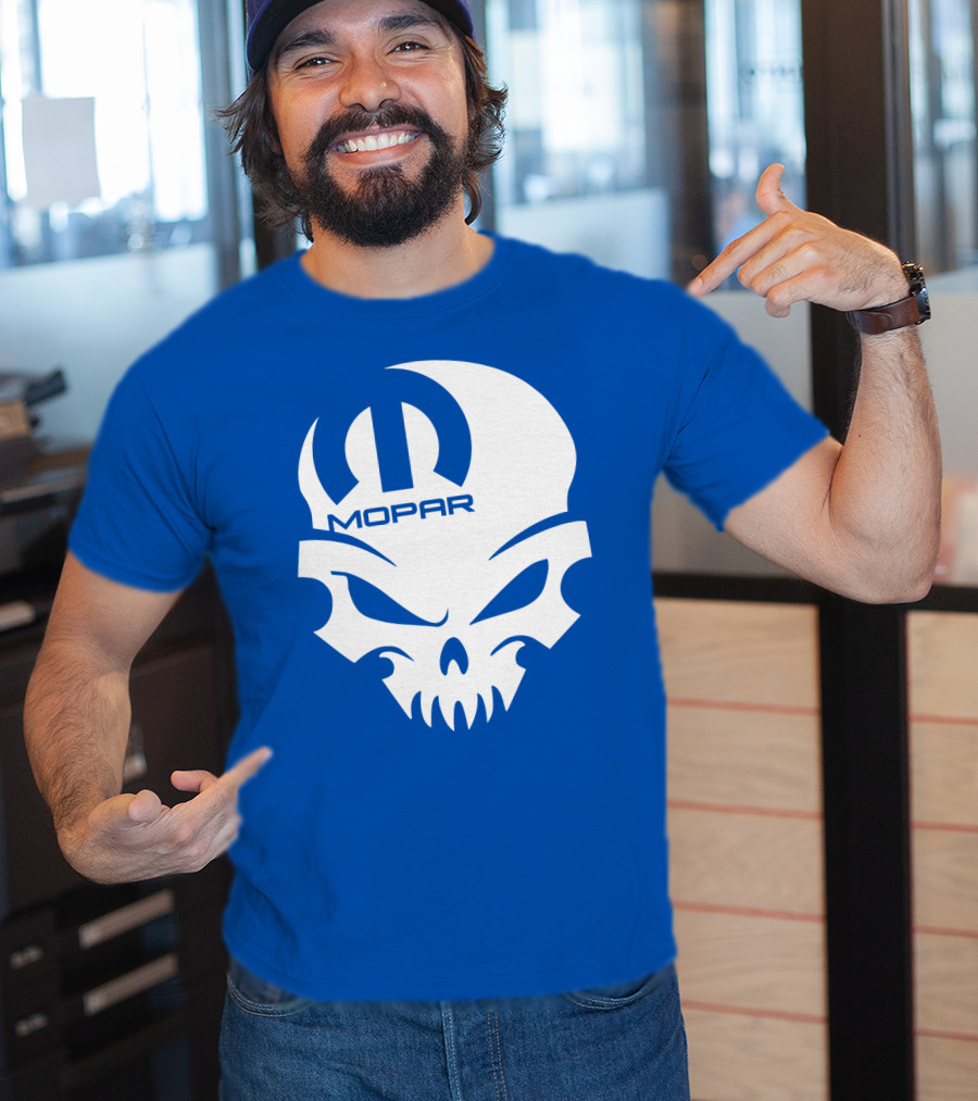 Mopar Skull Logo Blue Background T-Shirt