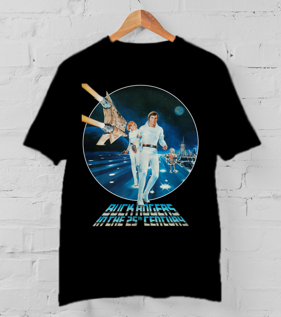 Buck Rogers In The 25th Century Space Adventure Crew And Starship On Futuristic Landscape T-Shirt