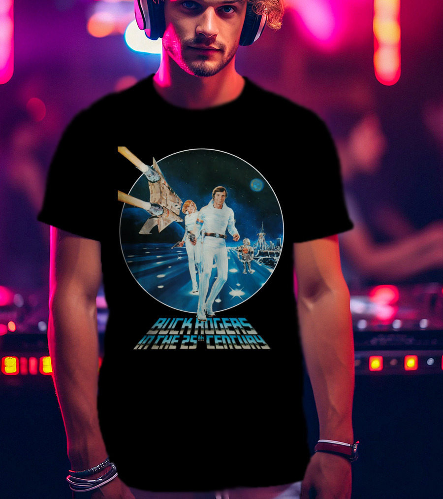 Buck Rogers In The 25th Century Space Adventure Crew And Starship On Futuristic Landscape T-Shirt