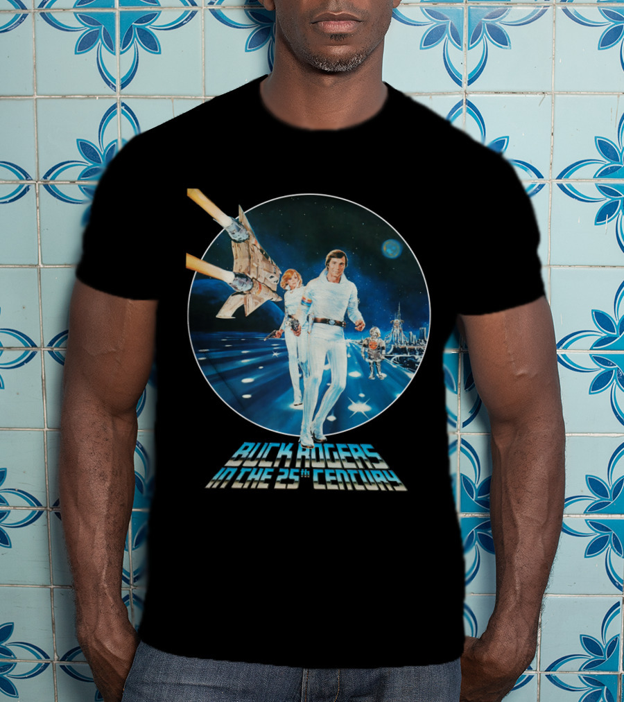 Buck Rogers In The 25th Century Space Adventure Crew And Starship On Futuristic Landscape T-Shirt