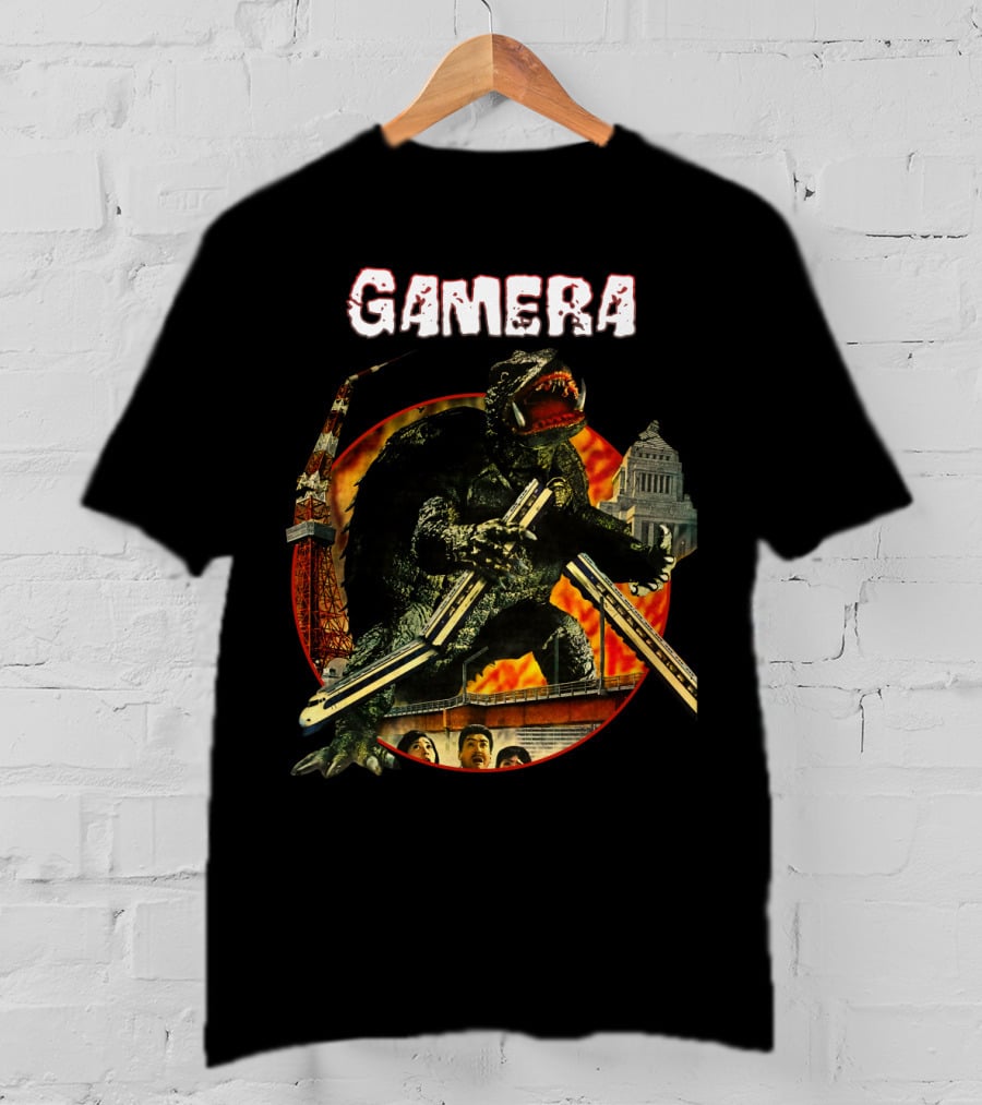 Gamera Monster Clash With Iconic Japanese Tower And Cityscape Scene T-Shirt