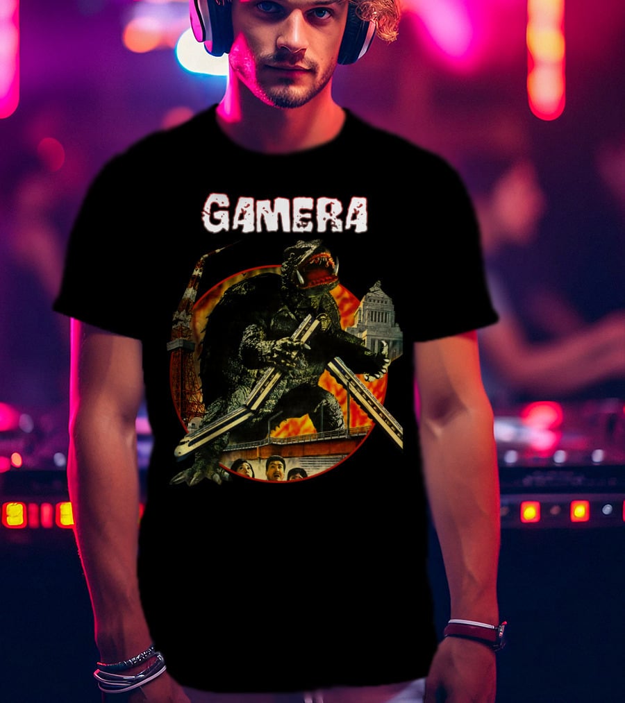Gamera Monster Clash With Iconic Japanese Tower And Cityscape Scene T-Shirt