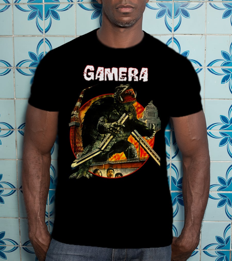 Gamera Monster Clash With Iconic Japanese Tower And Cityscape Scene T-Shirt