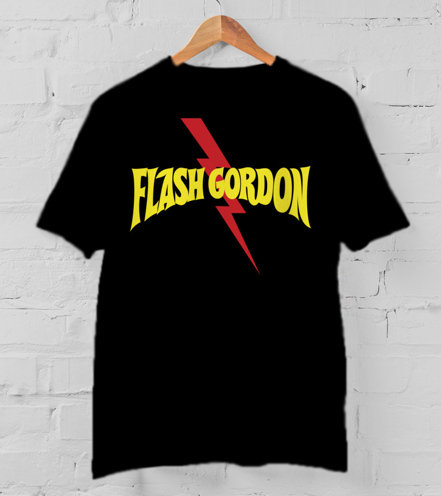 Flash Gordon Logo Yellow Text Red Lightning Bolt T-Shirt