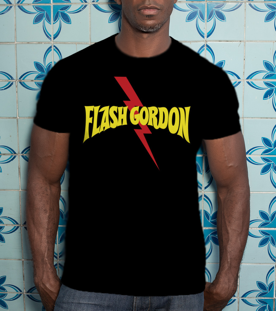 Flash Gordon Logo Yellow Text Red Lightning Bolt T-Shirt