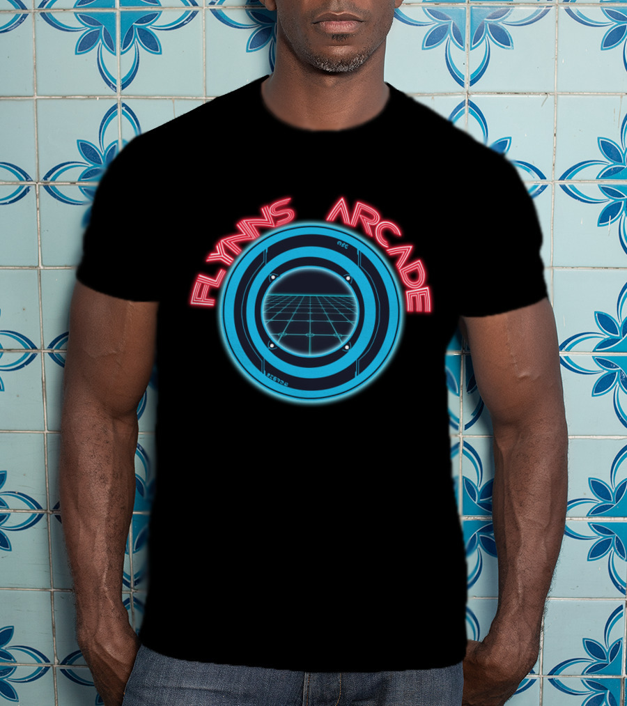 Flynn's Arcade Tron Grid Logo Neon T-Shirt