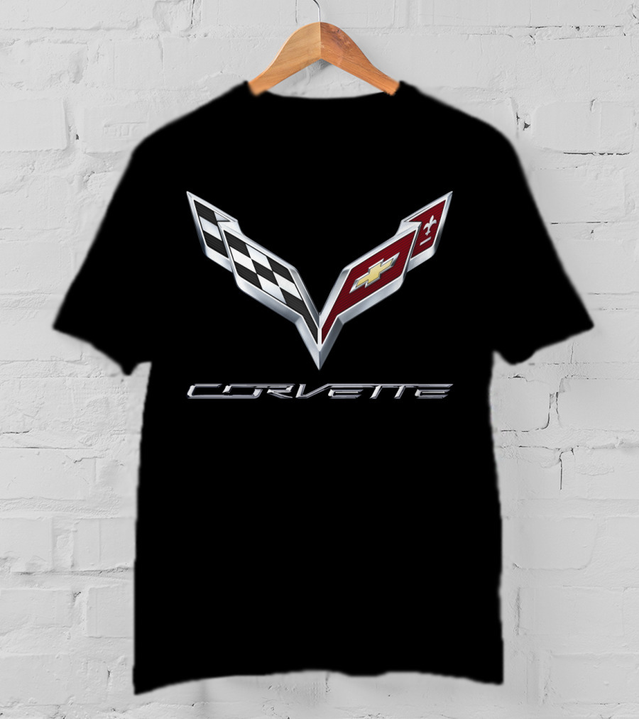 Chevrolet Corvette C7 Emblem With Racing Flags And Iconic T-Shirt