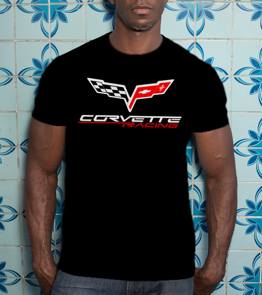 Corvette Racing Checkered Flag And Emblem T-Shirt