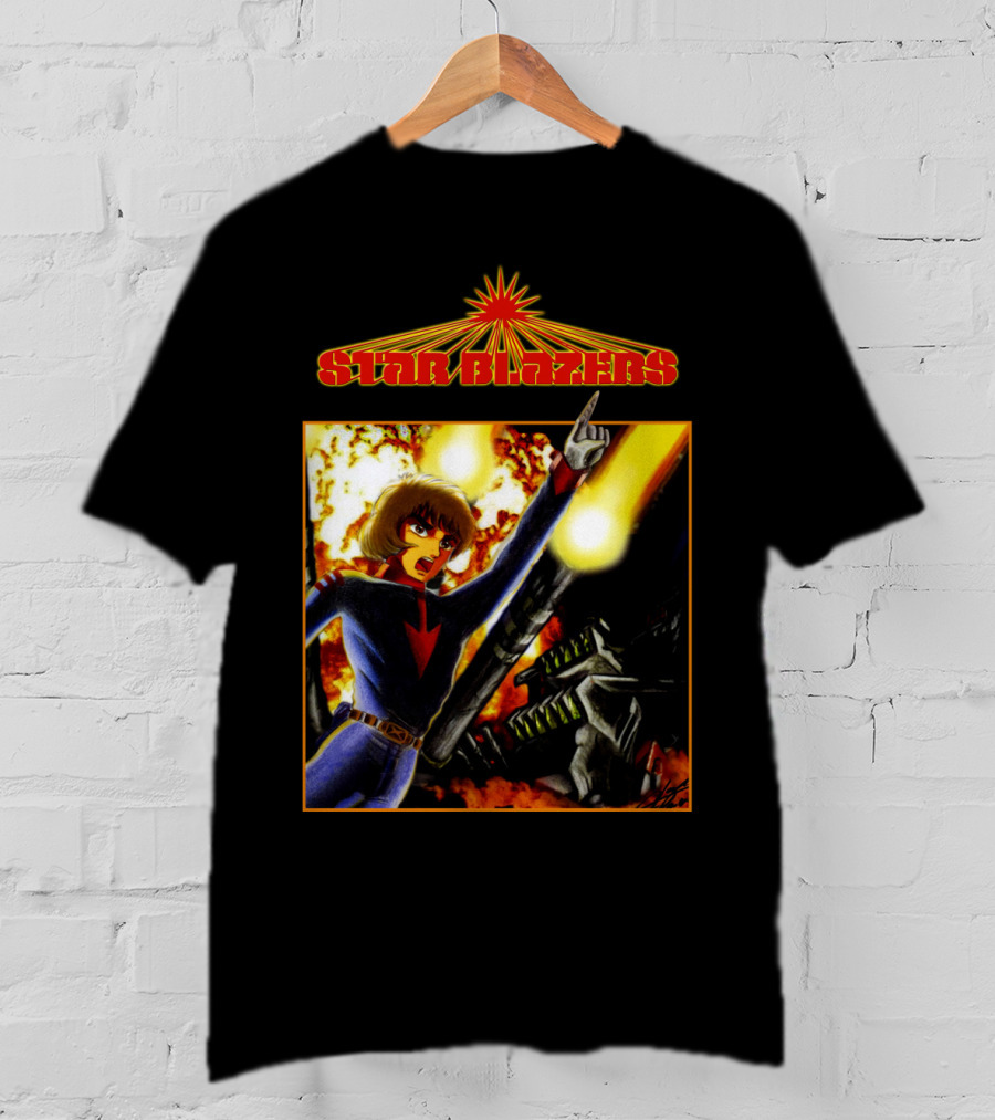 Star Blazers Anime Character In Action Scene With Explosions And Giant Mecha T-Shirt