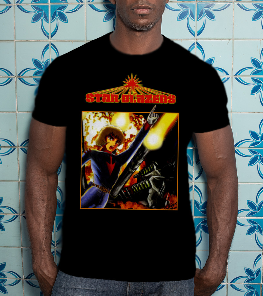 Star Blazers Anime Character In Action Scene With Explosions And Giant Mecha T-Shirt