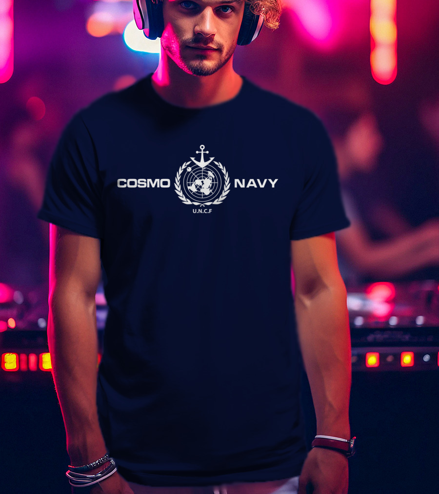 COSMO NAVY U.N.C.F Anchor Emblem On Dark Blue T-Shirt