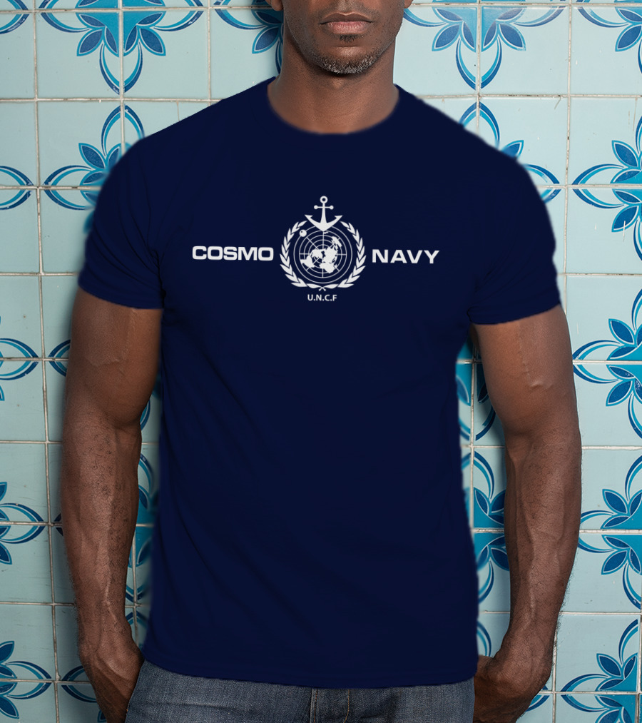 COSMO NAVY U.N.C.F Anchor Emblem On Dark Blue T-Shirt