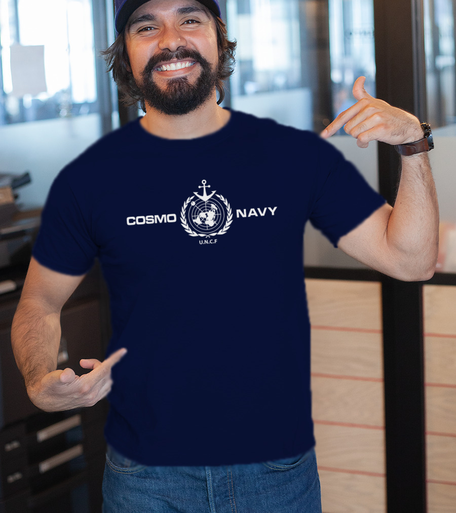 COSMO NAVY U.N.C.F Anchor Emblem On Dark Blue T-Shirt