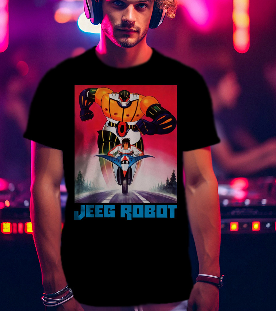 Jeeg Robot Anime Character With Motorcycle Racing T-Shirt