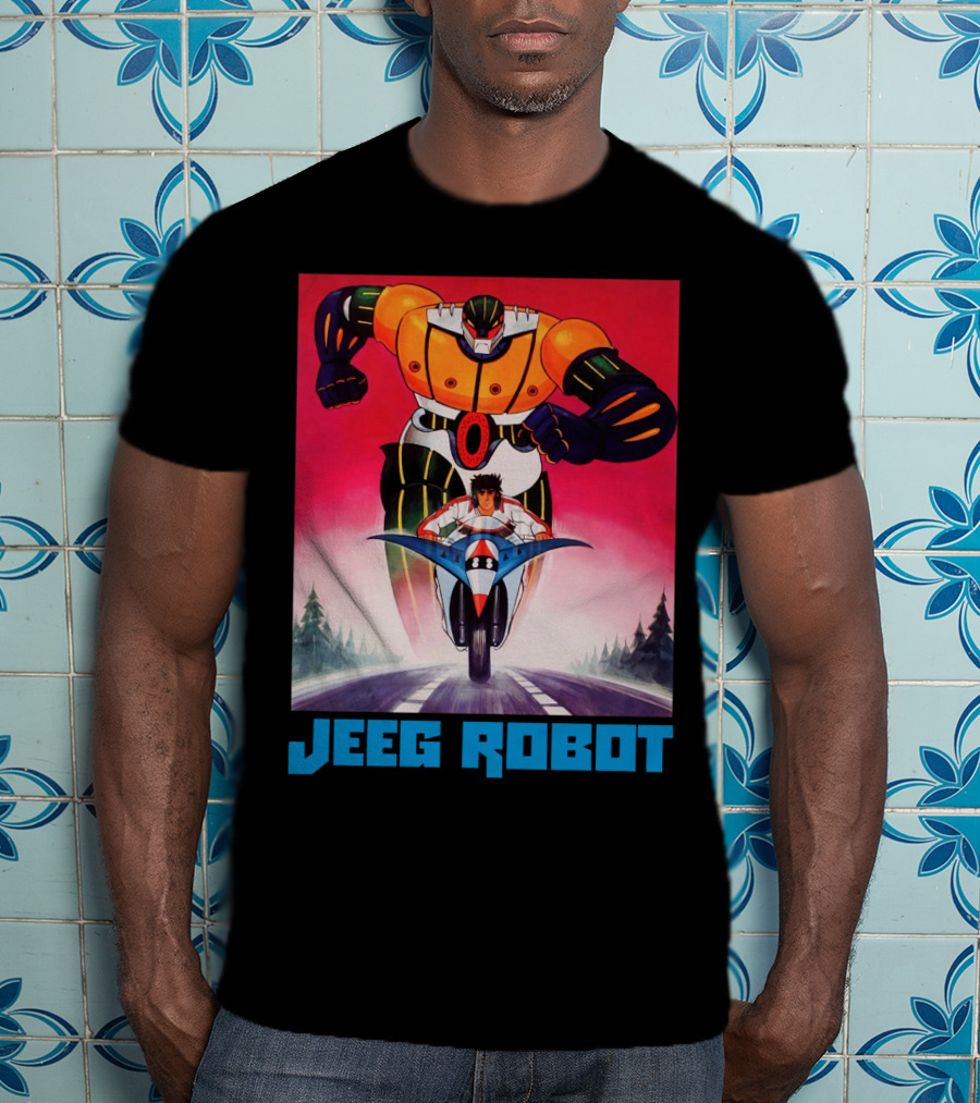 Jeeg Robot Anime Character With Motorcycle Racing T-Shirt