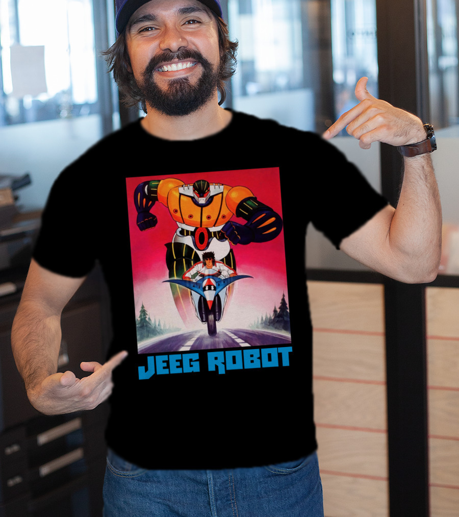 Jeeg Robot Anime Character With Motorcycle Racing T-Shirt