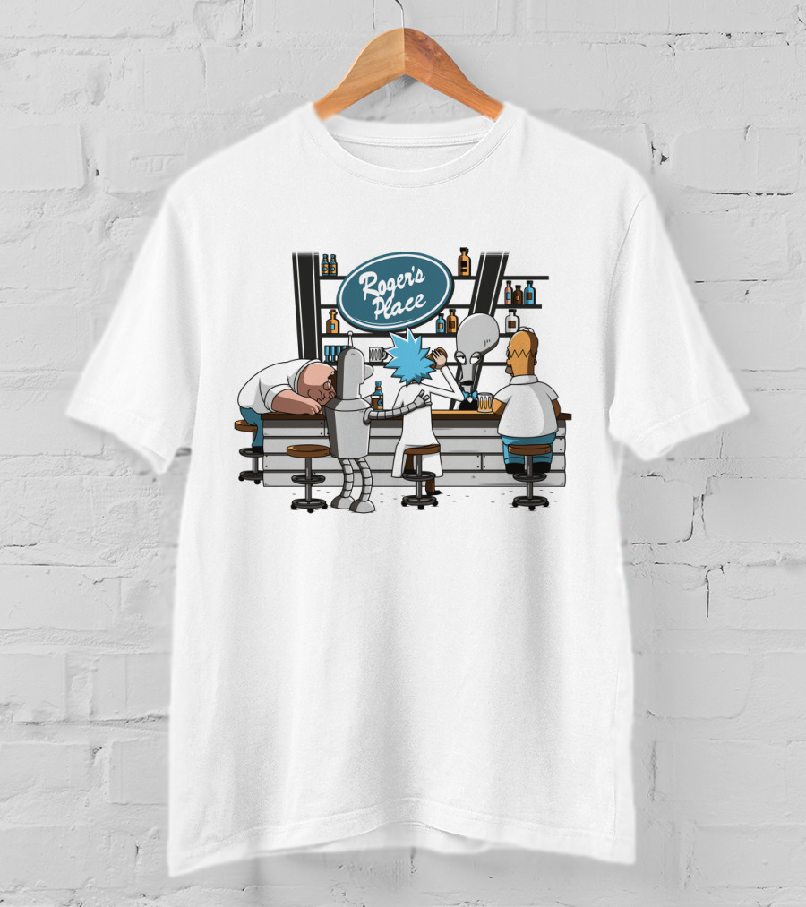 Rick And Morty Roger's Place Bar Scene With Aliens And Robots T-Shirt