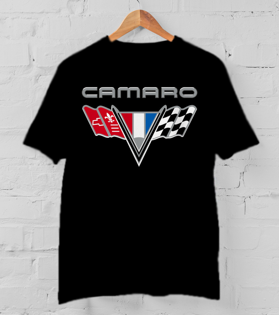Camaro Chevrolet Racing Flags Logo With Emblems T-Shirt