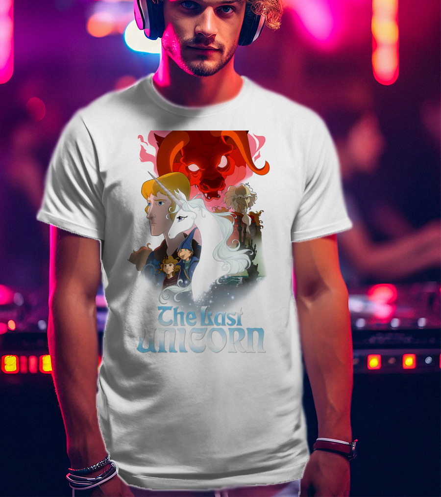 The Last Unicorn Animated Fantasy Characters And Red Bull Face T-Shirt