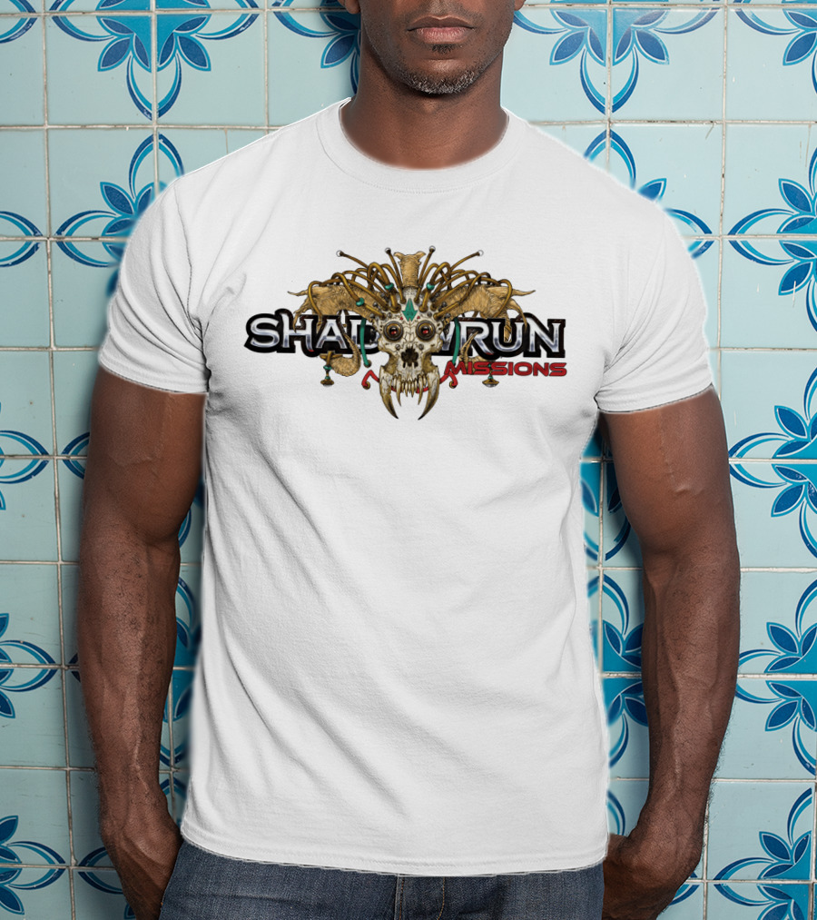 Shadowrun Missions Skull With Horns And Jewels T-Shirt