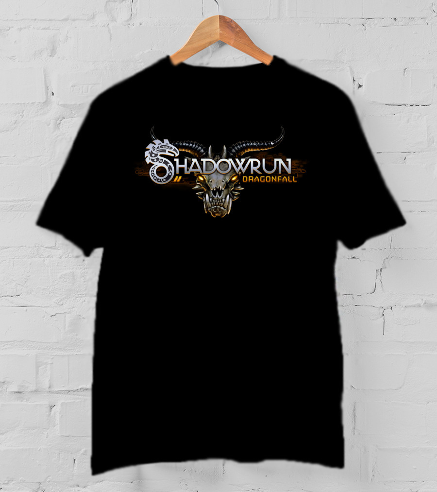 Shadowrun Dragonfall Logo With Mechanical Dragon Head And Tribal T-Shirt