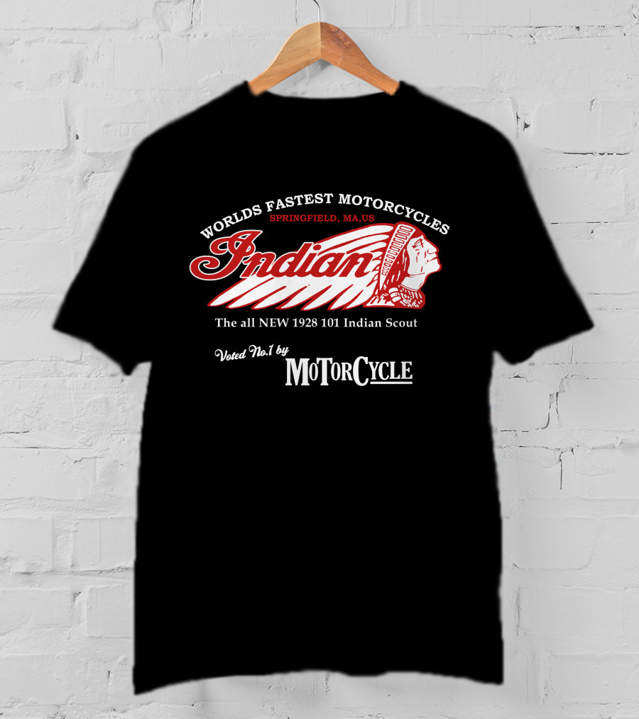 Worlds Fastest Motorcycles Indian Springfield MA US 1928 101 Indian Scout Voted No 1 By MotorCycle T-Shirt