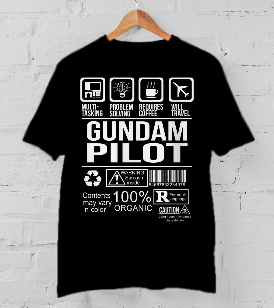 Multi-Tasking Problem Solving Requires Coffee Will Travel Gundam Pilot Warning Sarcasm Organic Caution T-Shirt