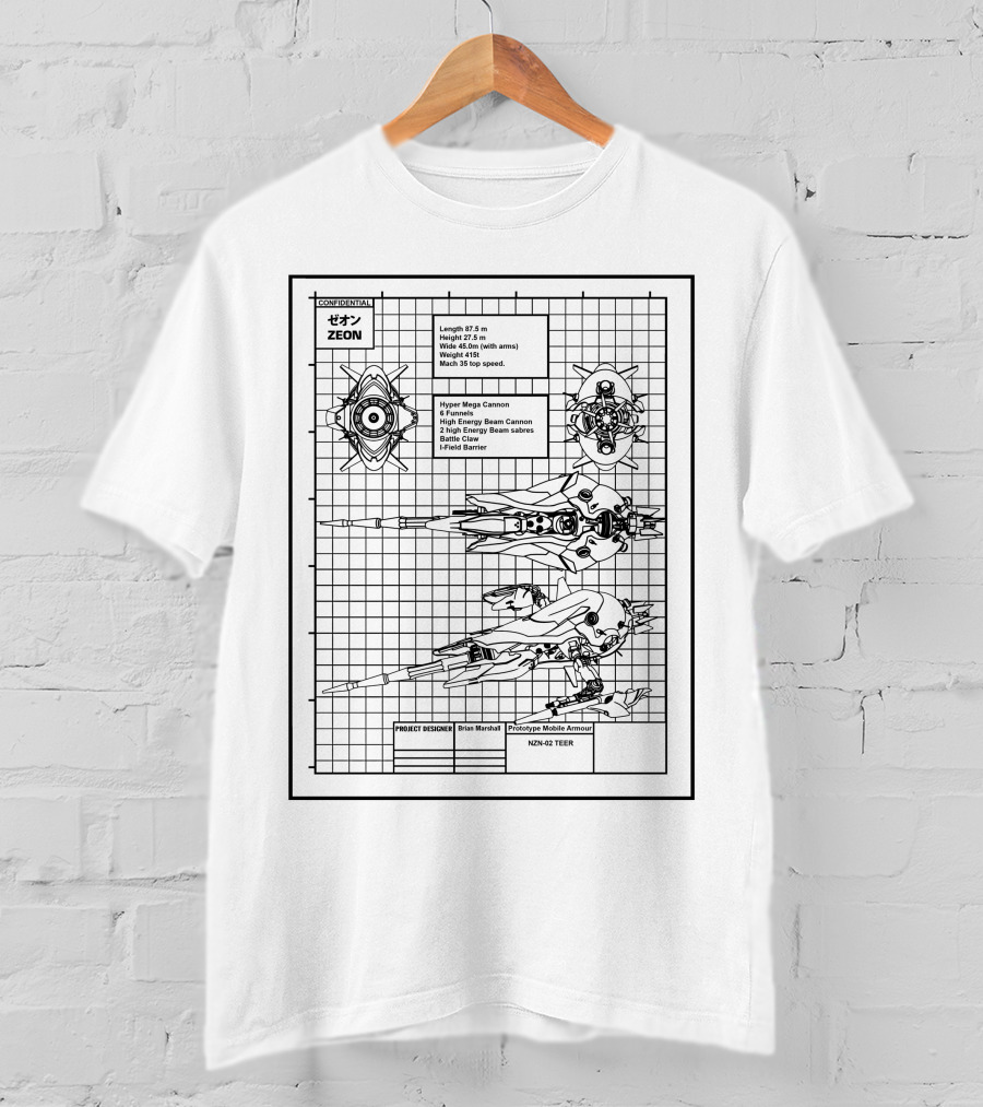 Zeon Hyper Mega Canon Prototype Mobile Armor Nz-666 Kshatriya Blueprint T-Shirt