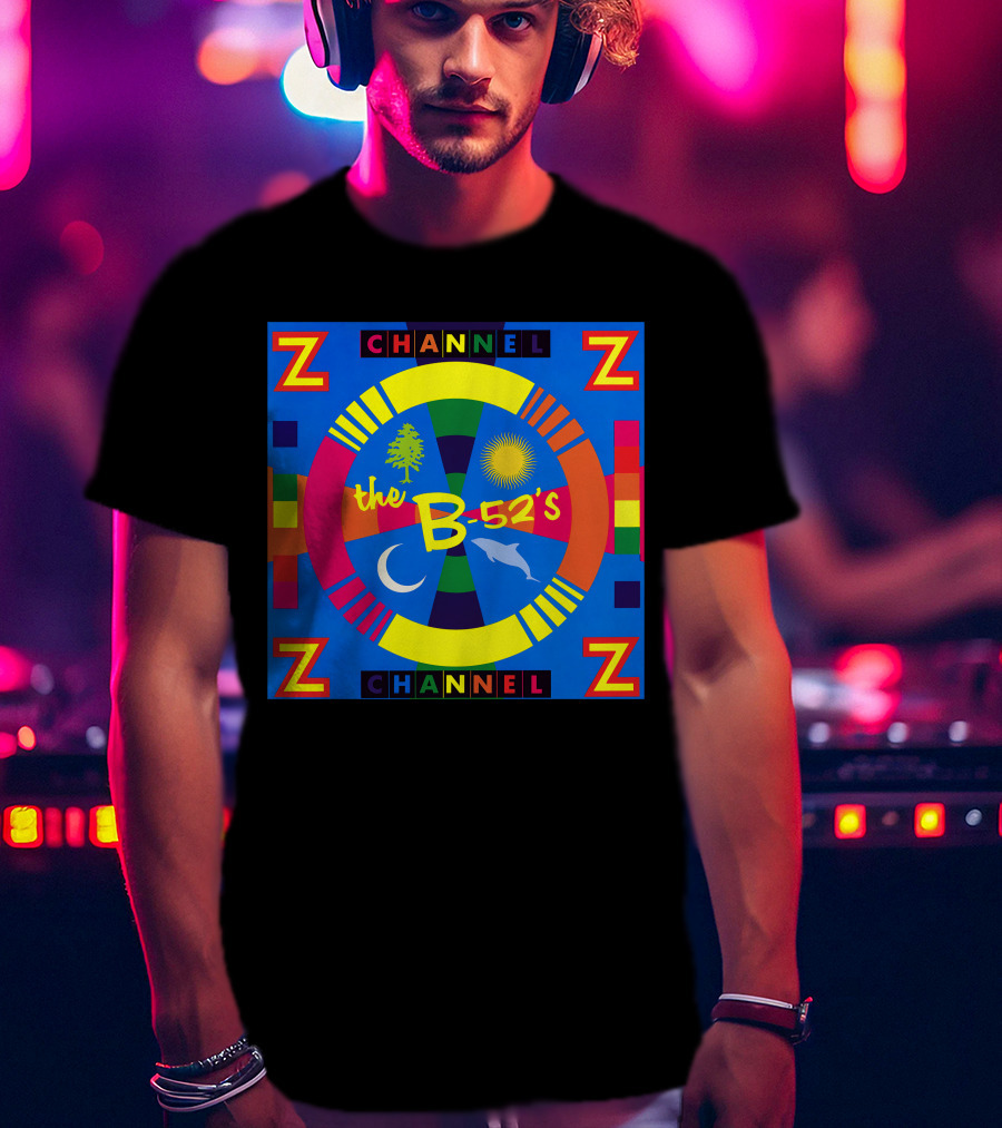 Channel Z The B-52's Colorful Circular Symbols Moon Dolphin Sun Tree T-Shirt
