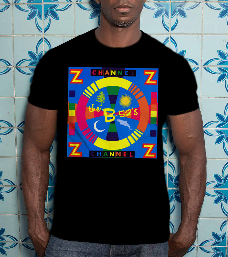 Channel Z The B-52's Colorful Circular Symbols Moon Dolphin Sun Tree T-Shirt