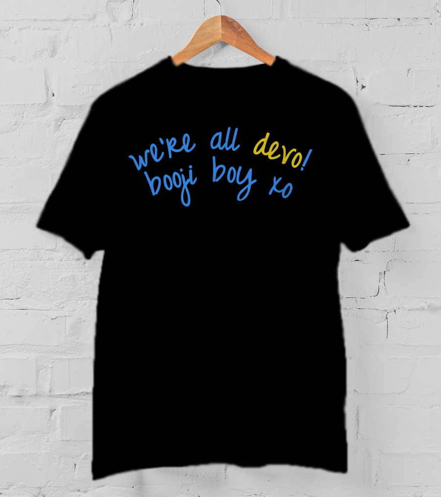 We're All Devo Booji Boy XO 1970s Back T-Shirt