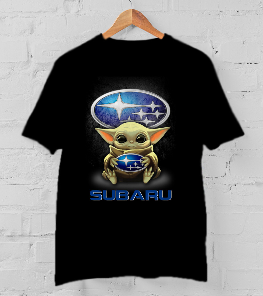 Yoda Holding Subaru Emblem With Subaru T-Shirt