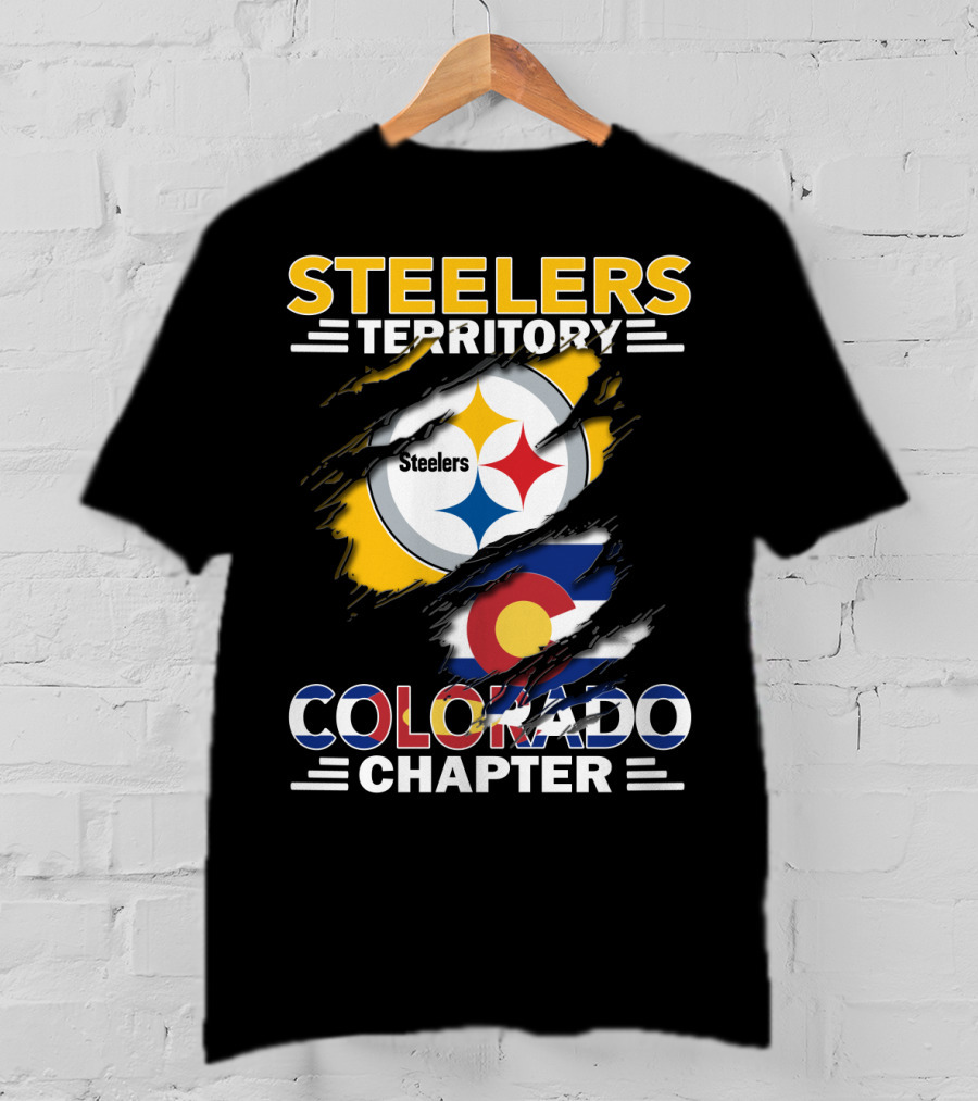 Steelers Territory Colorado Chapter Logo With Colorado Flag And Steelers T-Shirt
