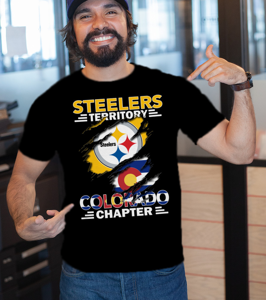 Steelers Territory Colorado Chapter Logo With Colorado Flag And Steelers T-Shirt