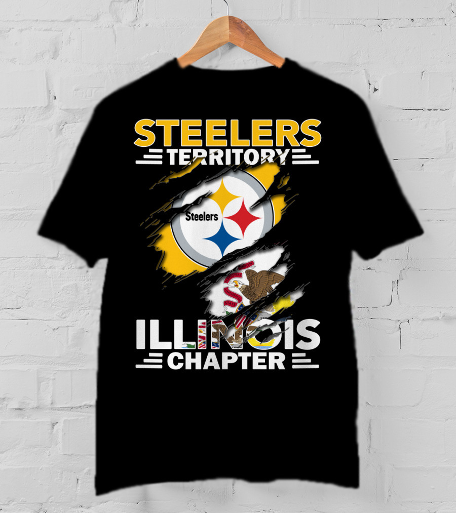 Steelers Territory Illinois Chapter Logo With Illinois State Flag And Pittsburgh Steelers T-Shirt