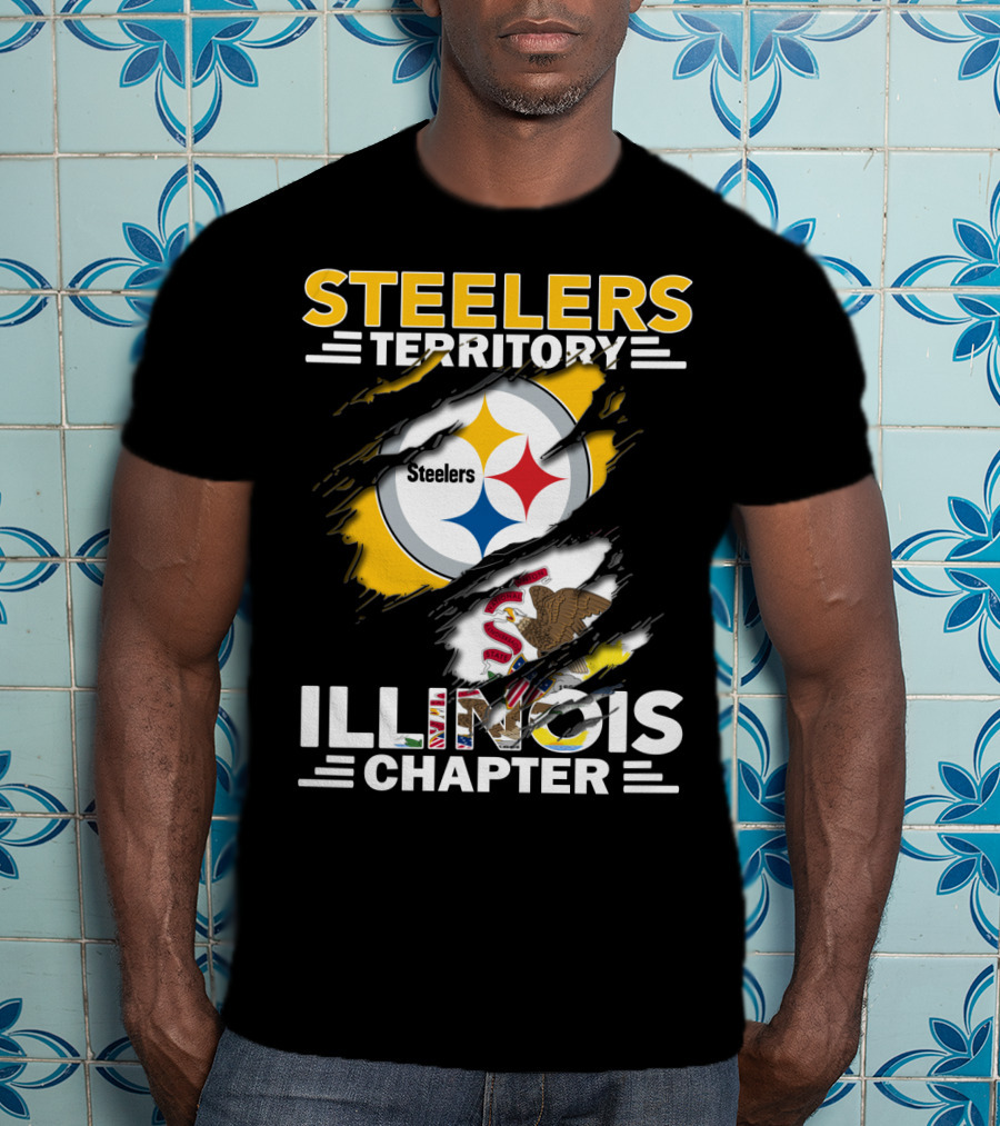 Steelers Territory Illinois Chapter Logo With Illinois State Flag And Pittsburgh Steelers T-Shirt
