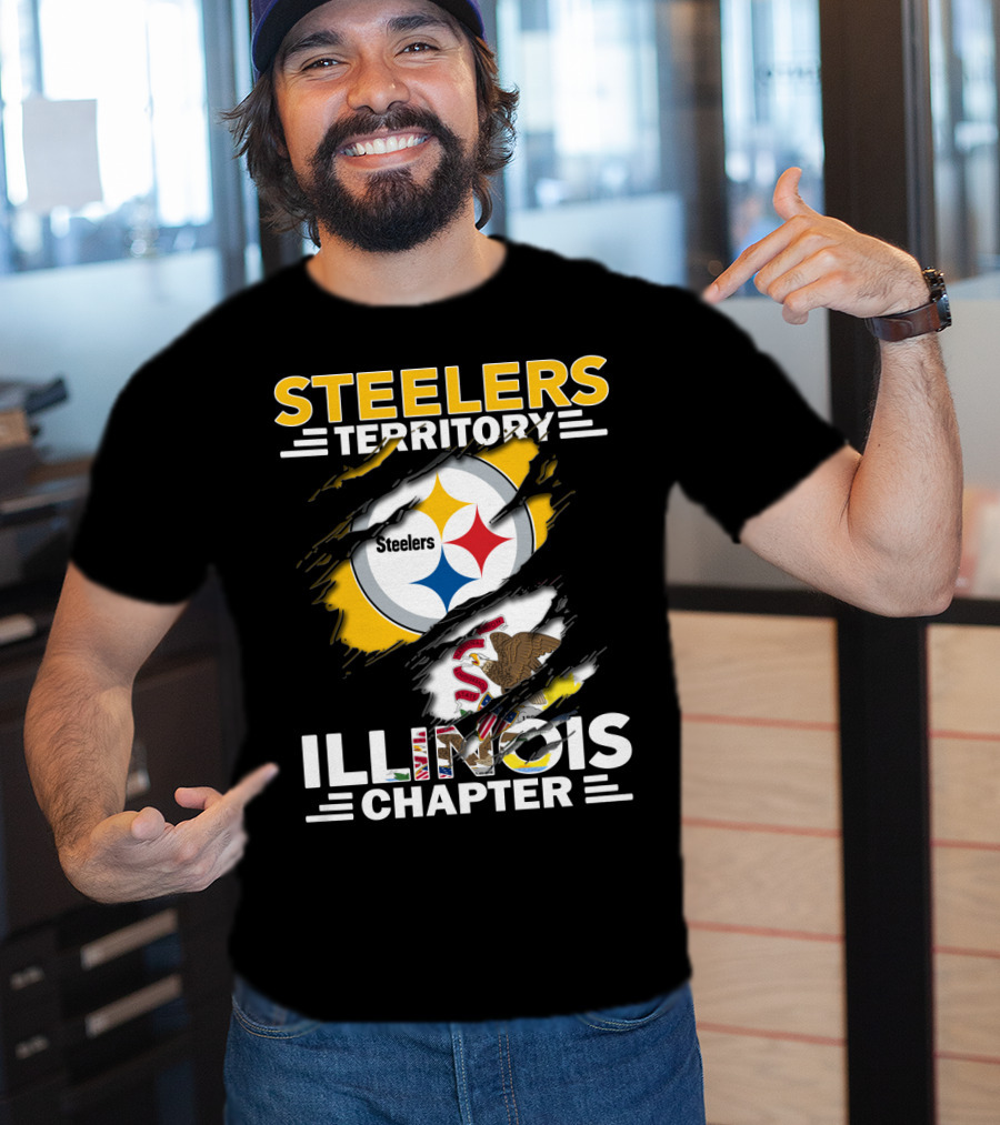 Steelers Territory Illinois Chapter Logo With Illinois State Flag And Pittsburgh Steelers T-Shirt